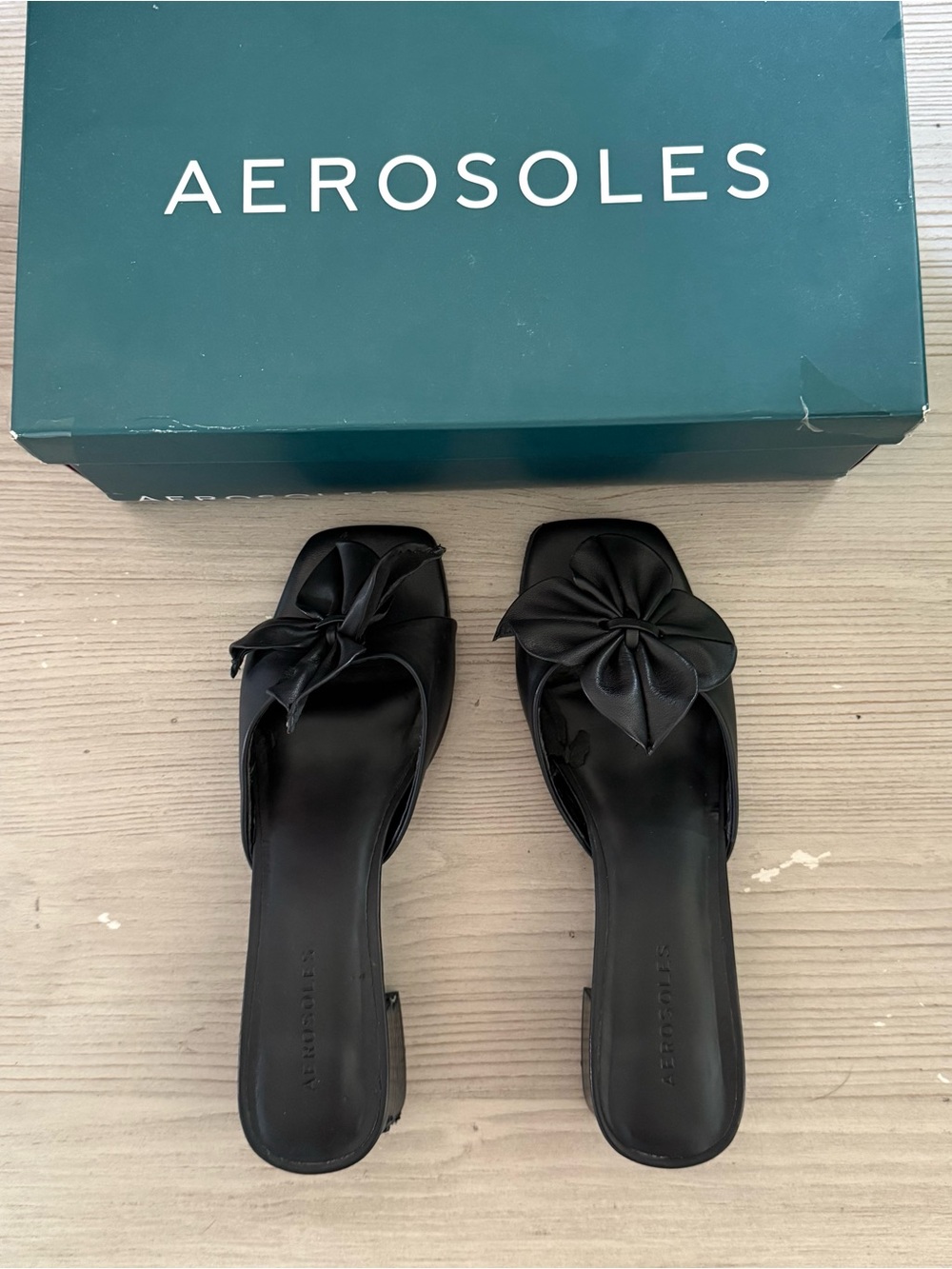 AEROSOLES Black Bow Slip-On Heels